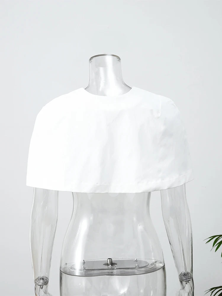 Elegant Black Turtleneck Cloak Tops Women Solid Short Sleeve Waist Cinching A-line Short Top 2026 Lady Spring Street Outwear