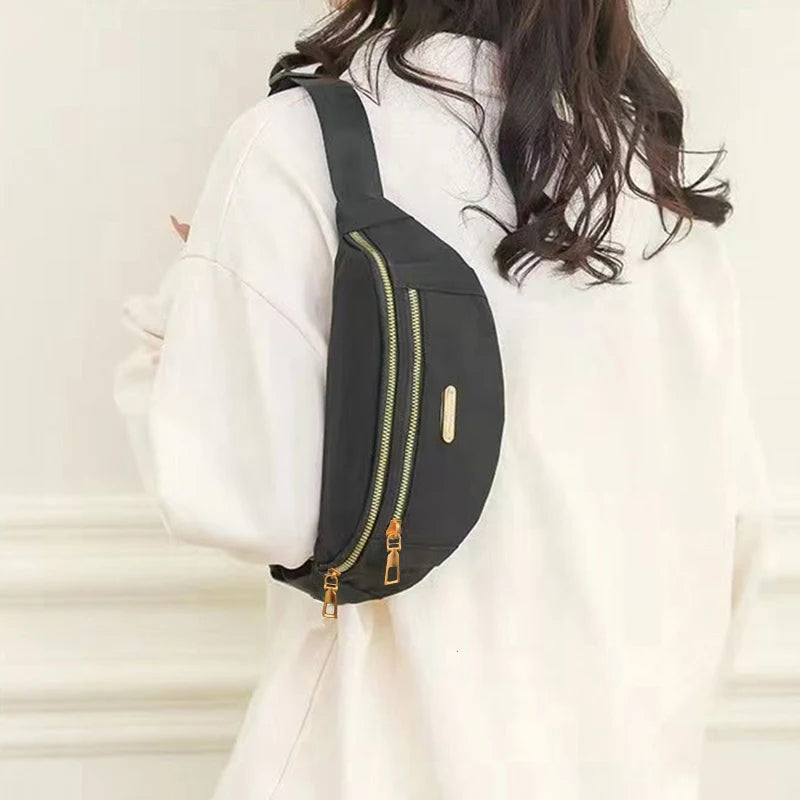 Unisex Adjustable Waist Shoulder Bag, Durable Crossbody Bag with Zipper Pockets and Hardware, Casual Sports Design