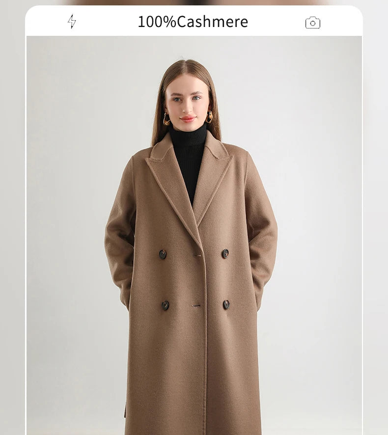2025 Women's 100% Cashmere Thick Double sided Long Jacket Classic Multi functional Fashion Suitable for Business