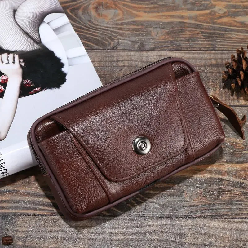 Men Genuine Leather Hip Bum Belt Bag Male Zipper Leather Phone Pouch Bag High Quality Waist Boy Fanny Packs Hand Bags Purses