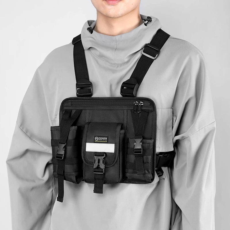 Reflective Design Chest Rig Bag Wear-resistant Tactical Vest Bag Multiple Pockets Students Chest Bag Hip-hop Streetwear Backpack