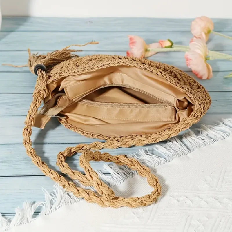 Fashion Hollow Out Shoulder Bags Casual Straw Crossbody Small Round Bag Purse Tassel Messenger Handbags bolsa feminina