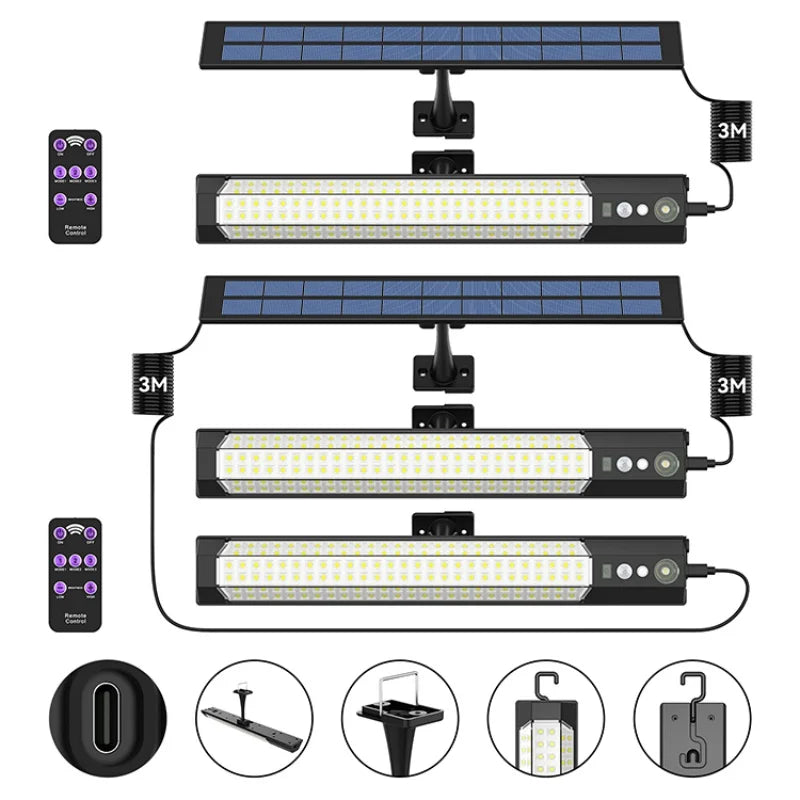 Motion Sensor LED Solar Lights with Remote - 4 Modes Waterproof LED Wall Lamp for Outdoor Garden Camping, USB/Solar Charging,