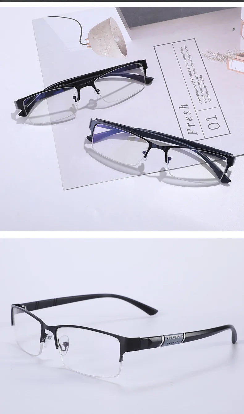 2024 Classic Men Reading Glasses Anti-radiation Presbyopia Half Frame Eyewear TR90 HD Business Eyeglasses Diopters 0 to +4.0