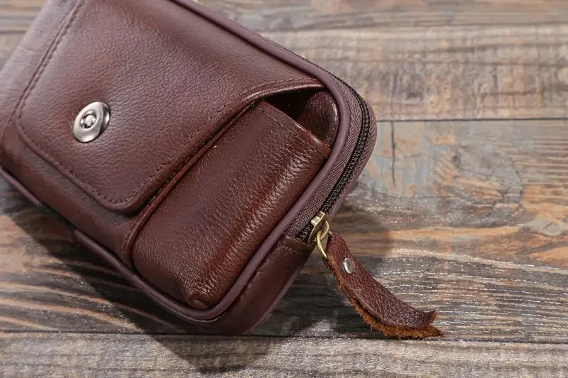 Men Genuine Leather Hip Bum Belt Bag Male Zipper Leather Phone Pouch Bag High Quality Waist Boy Fanny Packs Hand Bags Purses