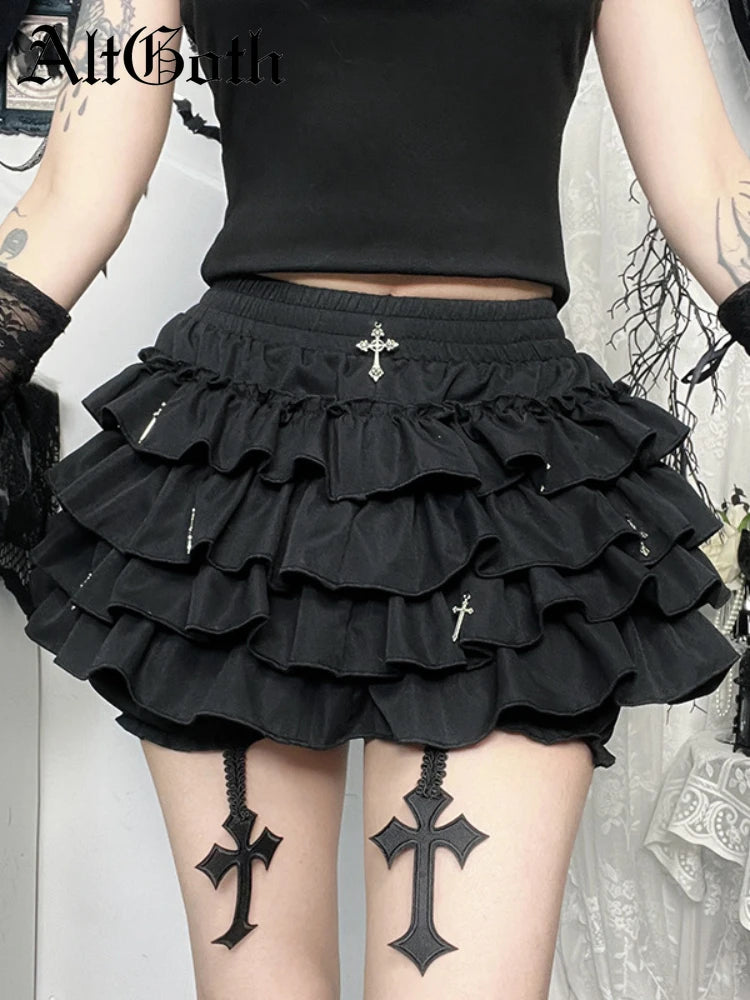 AltGoth Mall Goth Cake Shorts Women Hotsweet Y2k E-girl Harajuku Cross Pendant Culottes Aesthetic Fairycore Cute Kawaii Shorts