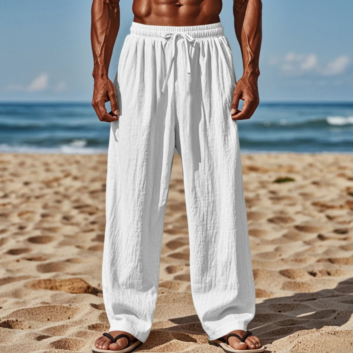 Men's New Cotton Hemp Casual Pants, Spring And Summer Solid Color Comfortable Loose Straight Pants Breathable outdoor Beach Pant
