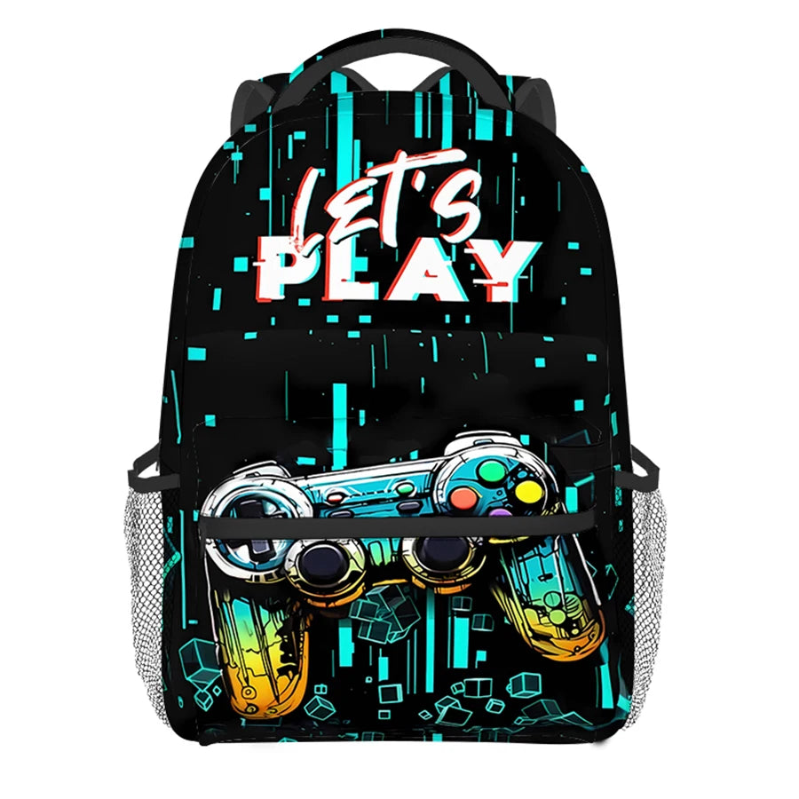 Burning Flame Game Controller Backpacks for Boy and Girls Best Gifts 2D Flat Cartoon School Backpack for Children