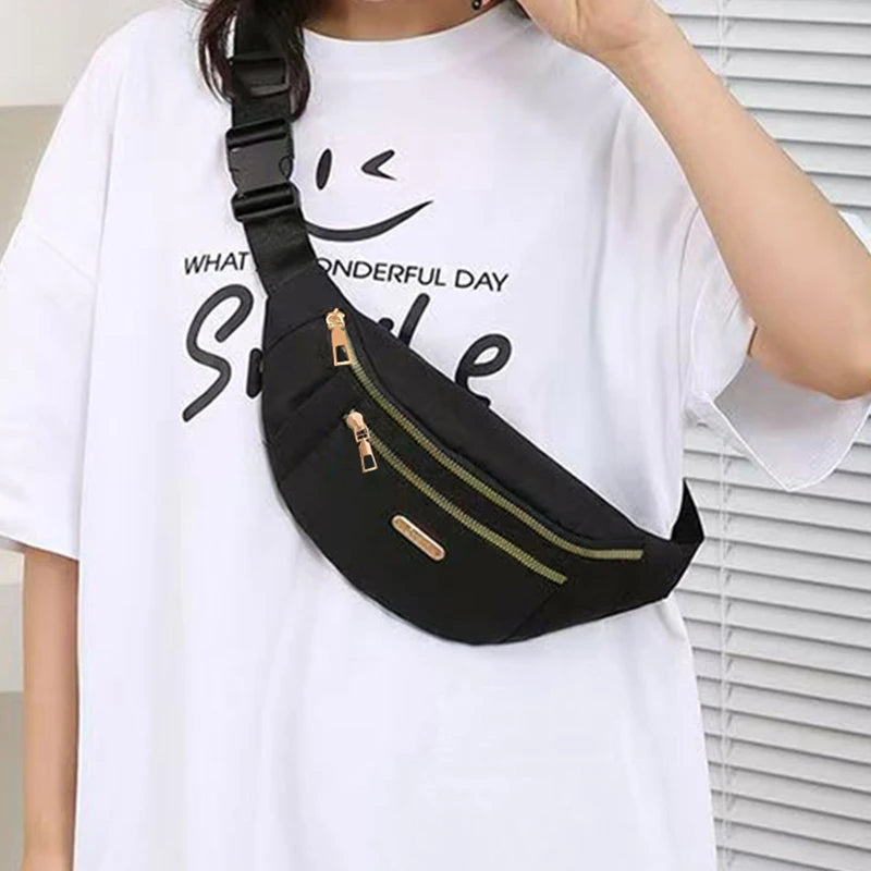 Unisex Adjustable Waist Shoulder Bag, Durable Crossbody Bag with Zipper Pockets and Hardware, Casual Sports Design