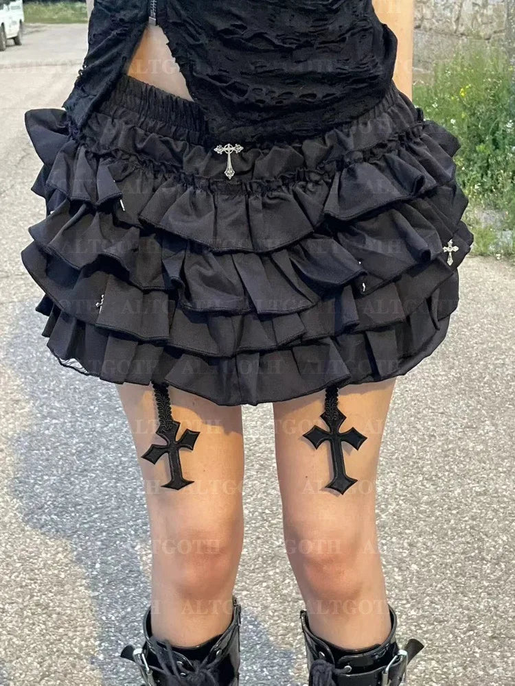 AltGoth Mall Goth Cake Shorts Women Hotsweet Y2k E-girl Harajuku Cross Pendant Culottes Aesthetic Fairycore Cute Kawaii Shorts