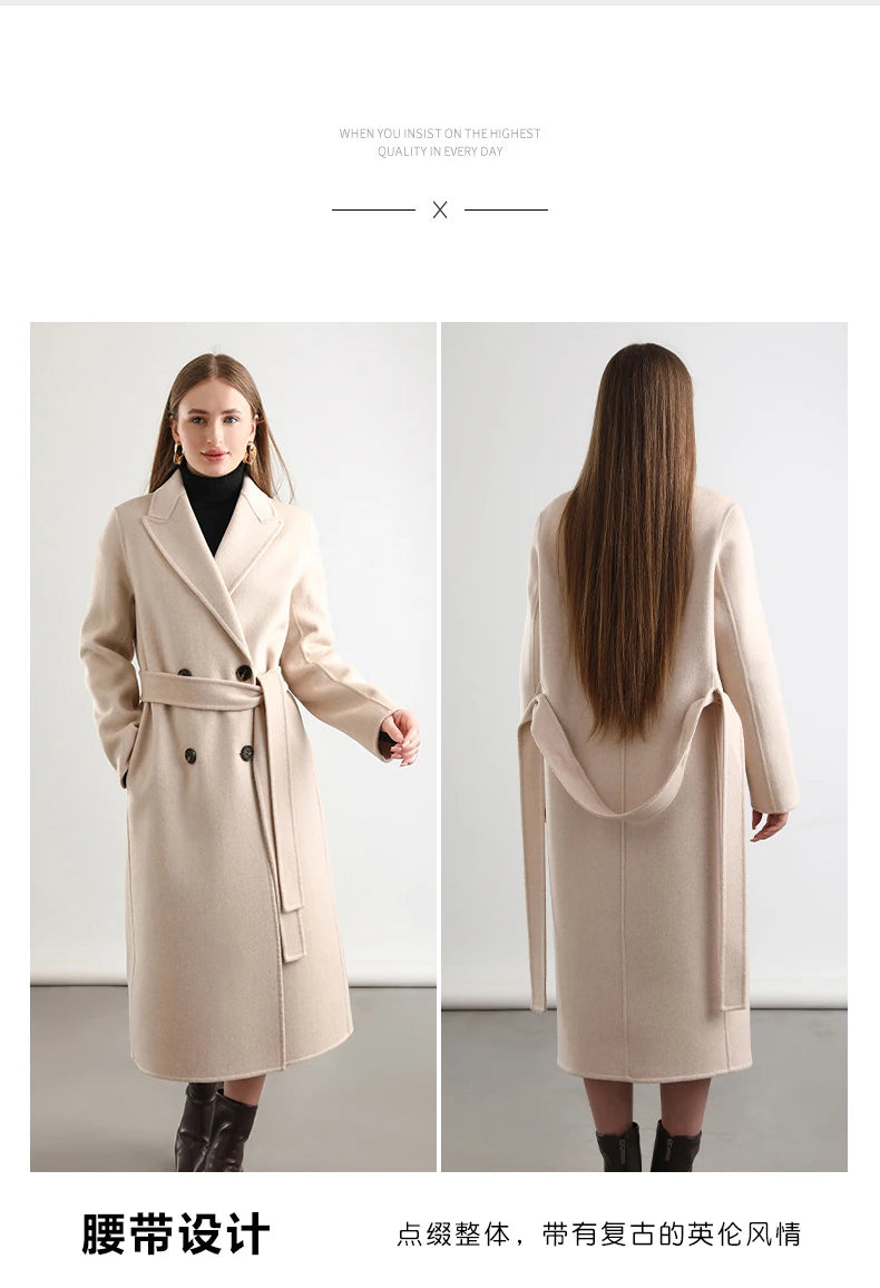 2025 Women's 100% Cashmere Thick Double sided Long Jacket Classic Multi functional Fashion Suitable for Business
