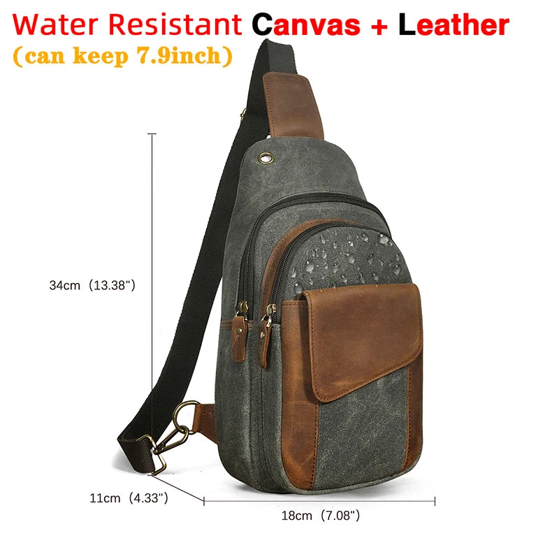 Men Quality Cow Leather Casual Fashion Triangle Crossbody Chest Sling Bag Design Travel One Shoulder Bag Daypack Male 8013