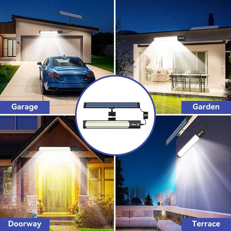 Motion Sensor LED Solar Lights with Remote - 4 Modes Waterproof LED Wall Lamp for Outdoor Garden Camping, USB/Solar Charging,