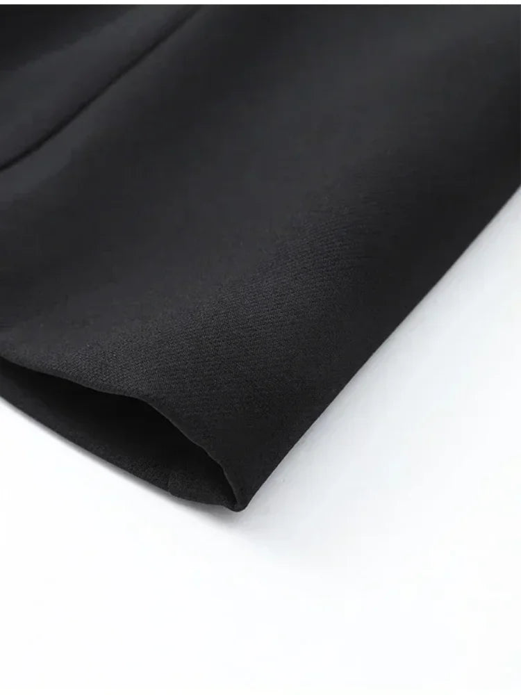 Elegant Black Turtleneck Cloak Tops Women Solid Short Sleeve Waist Cinching A-line Short Top 2026 Lady Spring Street Outwear