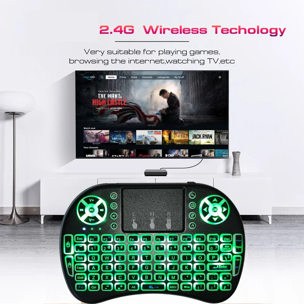 I8 Mini Wireless Keyboard Backlight 7 color 2.4G Touchpad for Android TV Box PC Projector Pad