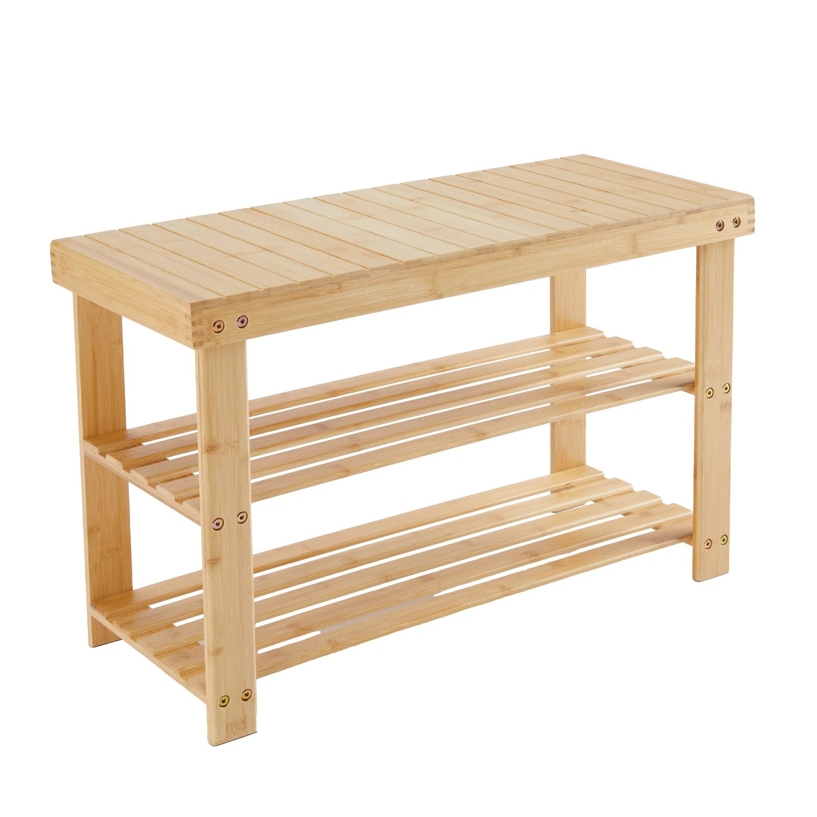 JHK 3-Tier Bamboo Entryway Benches Living Room Shoe Rack Bench Holds Up to 286 lb Storage Organizer for Bedroom Balcony