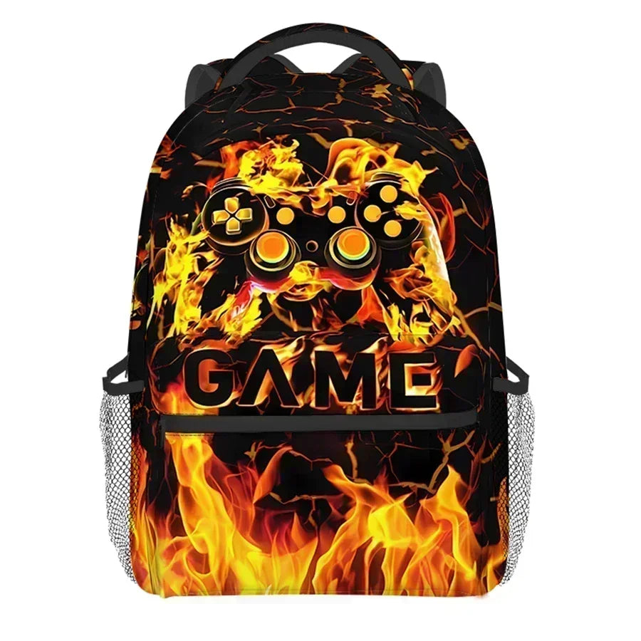 Burning Flame Game Controller Backpacks for Boy and Girls Best Gifts 2D Flat Cartoon School Backpack for Children