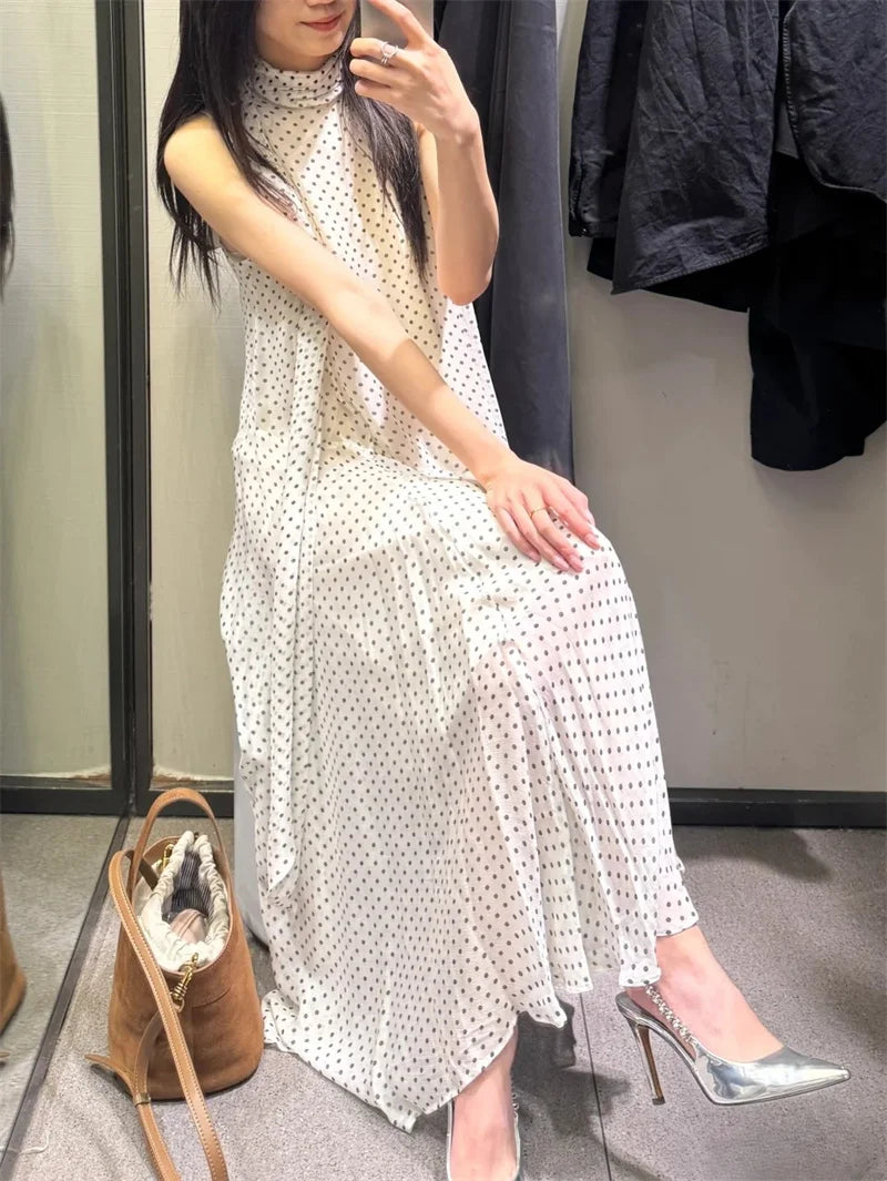 Women's Dresses New Spring 2025 Polka dot dress Sexy shoulders Irregular personality expanded maxi skirt Flowing  5289042