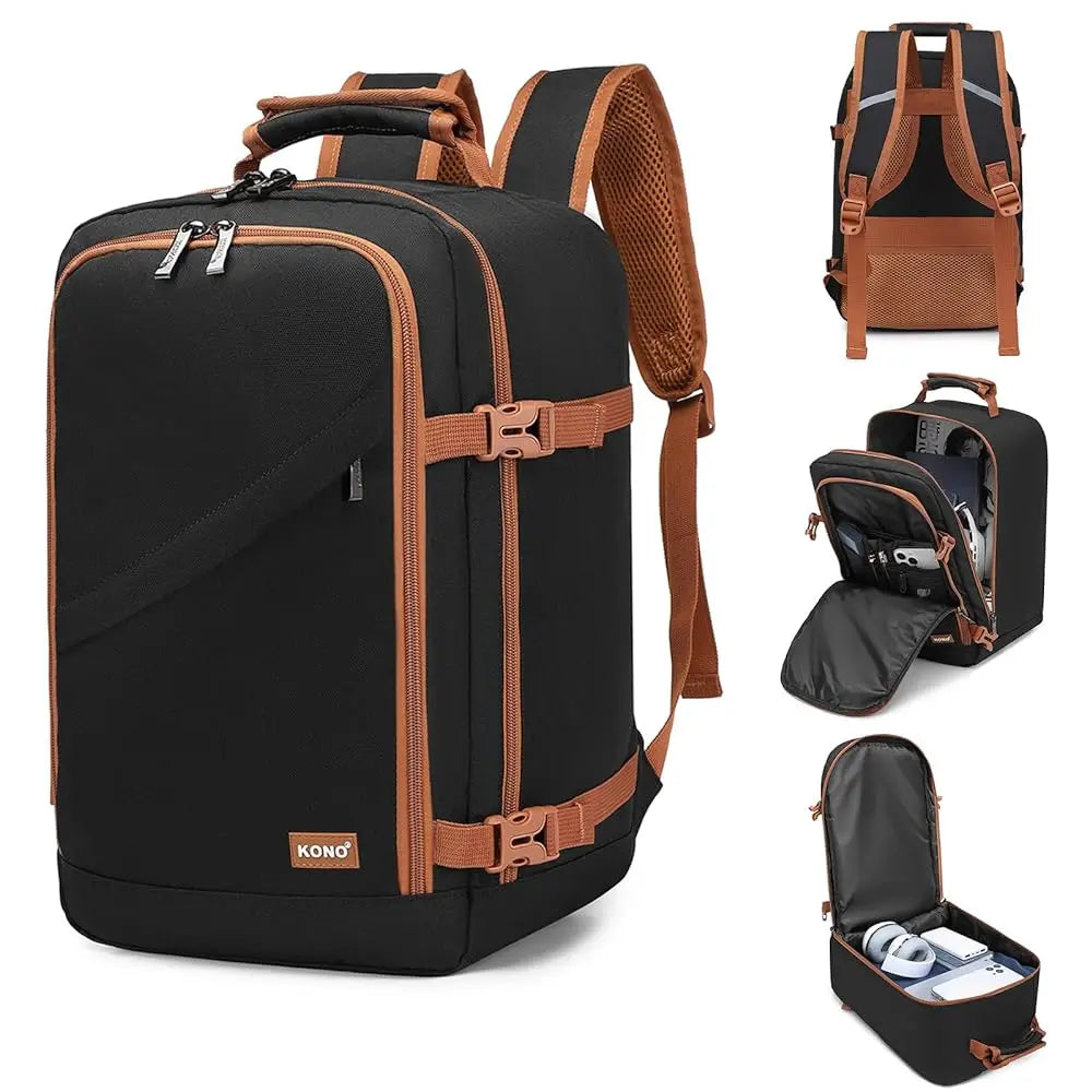 Kono Cabin bag 40x20x25 cm for Ryanair Under Seat hand luggage Backpack, Cabin Size 20L Black Minimalist