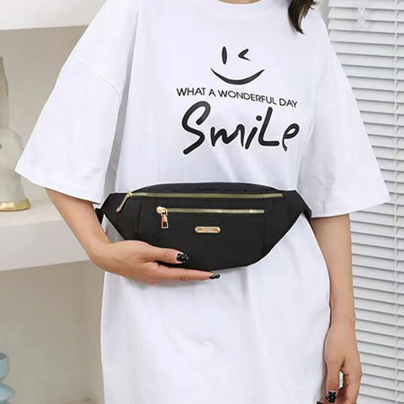 Unisex Adjustable Waist Shoulder Bag, Durable Crossbody Bag with Zipper Pockets and Hardware, Casual Sports Design