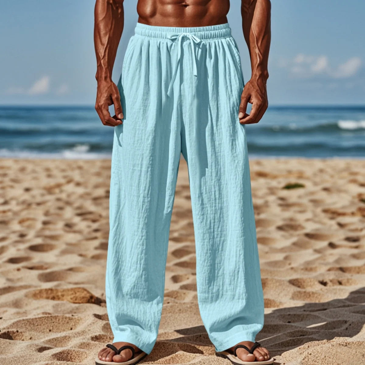 Men's New Cotton Hemp Casual Pants, Spring And Summer Solid Color Comfortable Loose Straight Pants Breathable outdoor Beach Pant
