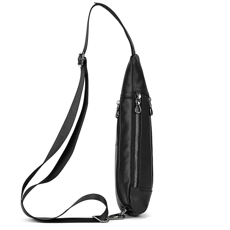 Mans 100% Genuine Leather Sling Bag Men Messenger Bags for Men Black Chest Bags for Phone Casual Sport Shoulder Bag