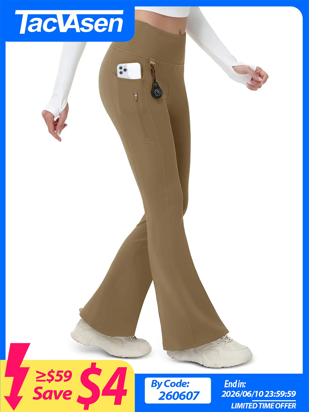 TACVASEN Fleece Lined Flare Pants Women's Waterproof Insulated Winter Pants High Waisted Bootcut Hiking Yoga Leggings Pockets