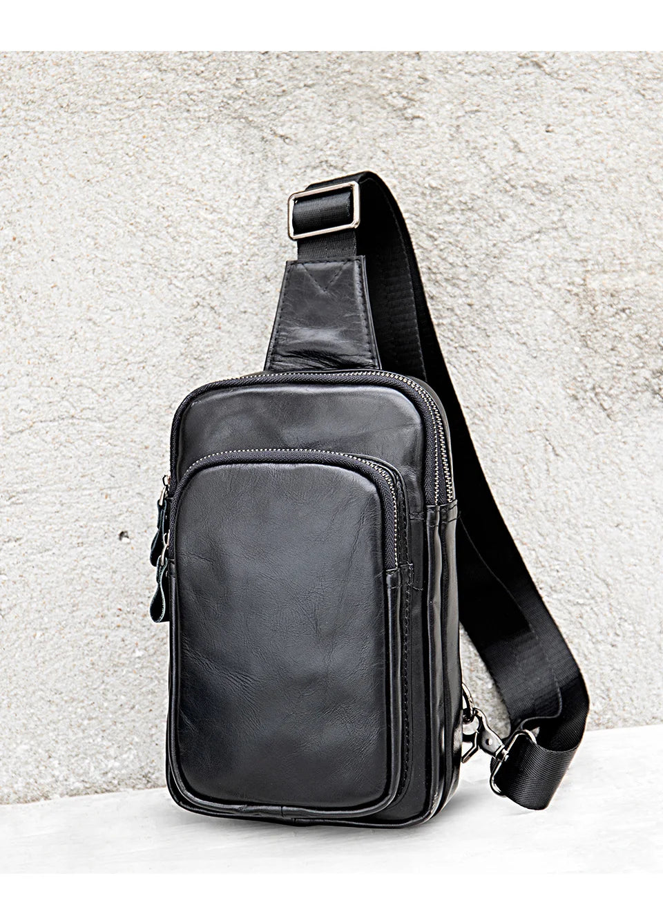 Mans 100% Genuine Leather Sling Bag Men Messenger Bags for Men Black Chest Bags for Phone Casual Sport Shoulder Bag