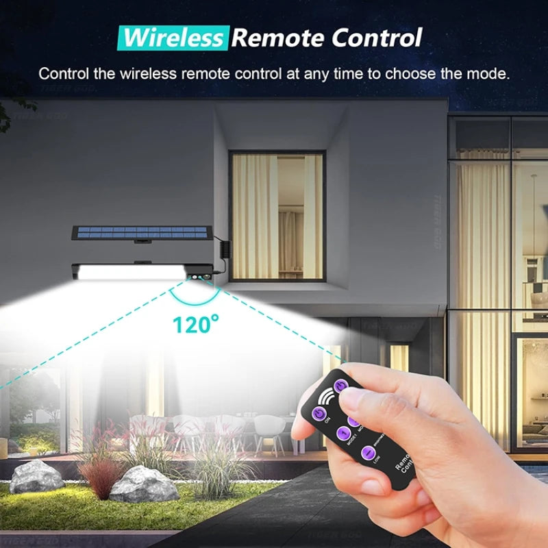 Motion Sensor LED Solar Lights with Remote - 4 Modes Waterproof LED Wall Lamp for Outdoor Garden Camping, USB/Solar Charging,