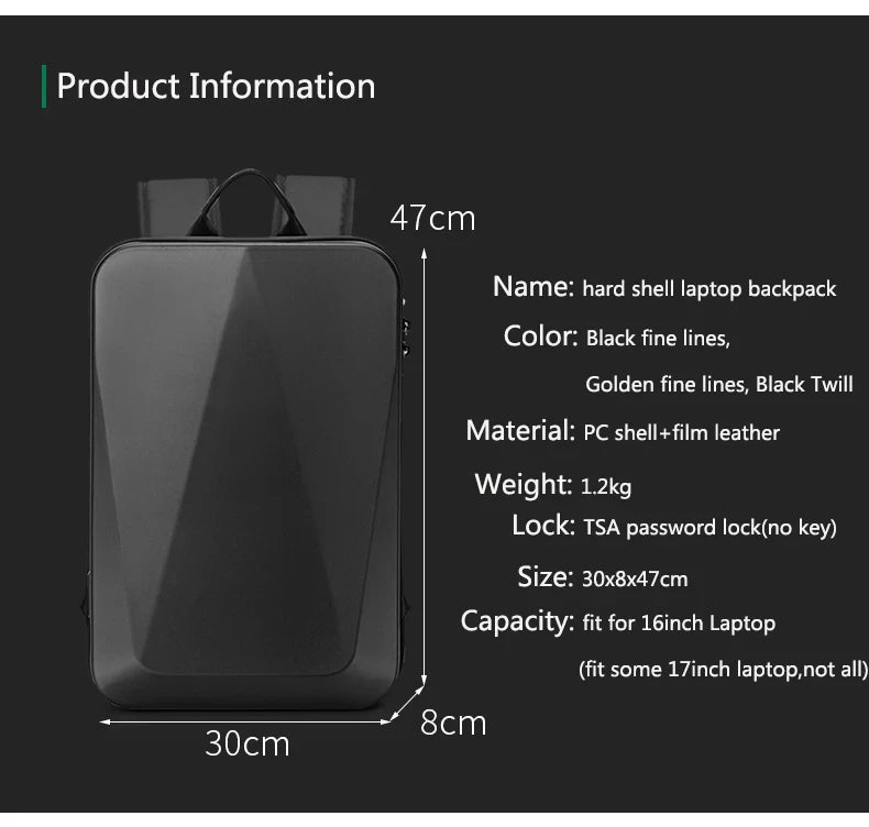 Men's 15.6" Laptop Hard Shell Backpack Waterproof Anti-theft Expandable TSA Lock Gaming Pack Luxury Business Backpack USB Charge