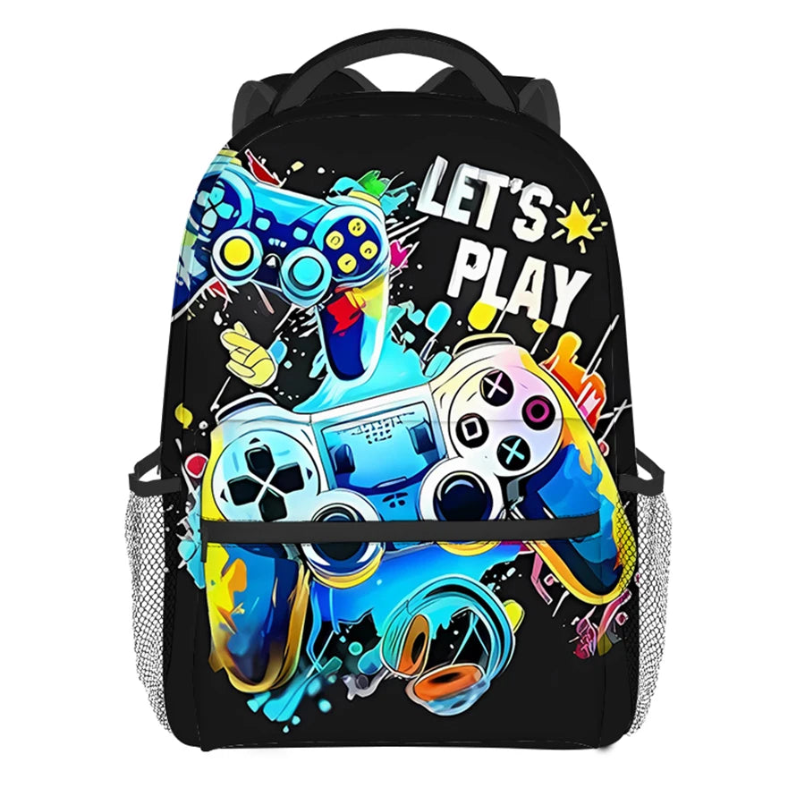 Burning Flame Game Controller Backpacks for Boy and Girls Best Gifts 2D Flat Cartoon School Backpack for Children