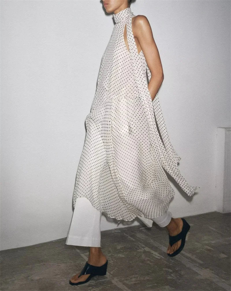 Women's Dresses New Spring 2025 Polka dot dress Sexy shoulders Irregular personality expanded maxi skirt Flowing  5289042