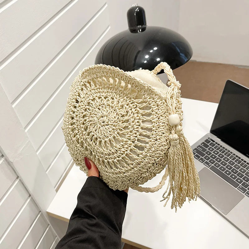 Fashion Hollow Out Shoulder Bags Casual Straw Crossbody Small Round Bag Purse Tassel Messenger Handbags bolsa feminina