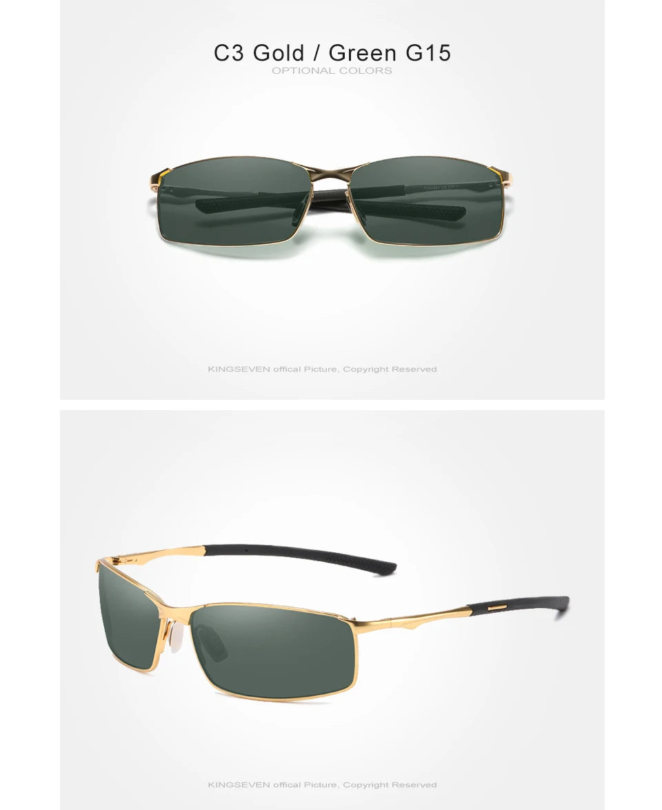KINGSEVEN Fashion Rectangular Frame Sunglasses For Men UV400 Polarization Alloy Riding Glasses Parsnip Luxury Vintage Eyewear