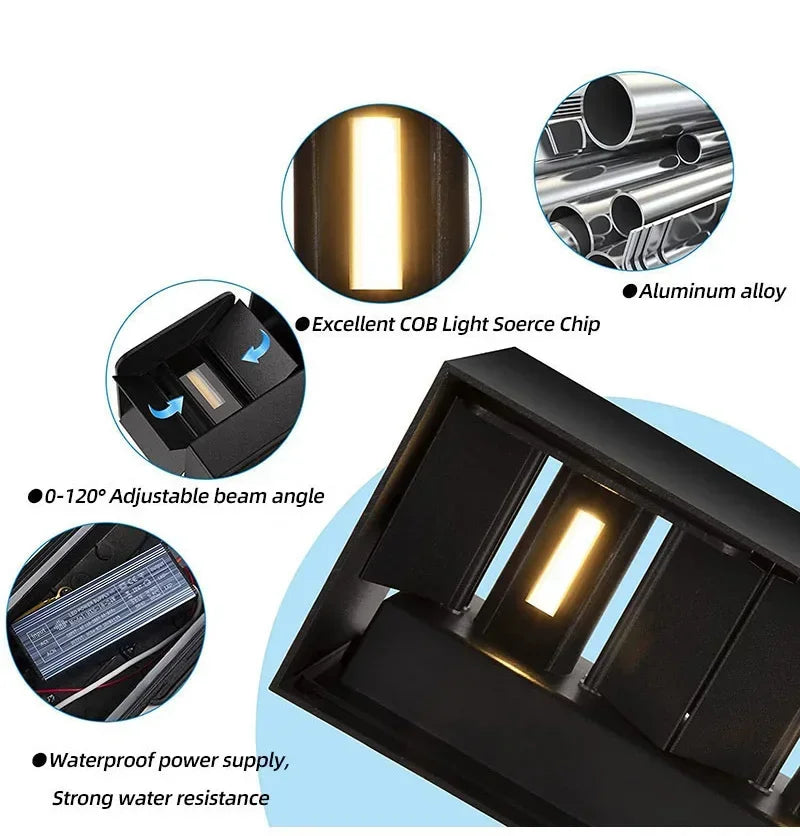 Aluminum LED Wall Lamp Outdoor Waterproof IP65 Interior Wall Light 12W24W Porch Garden Lights Living Room Street Stairs Lighting