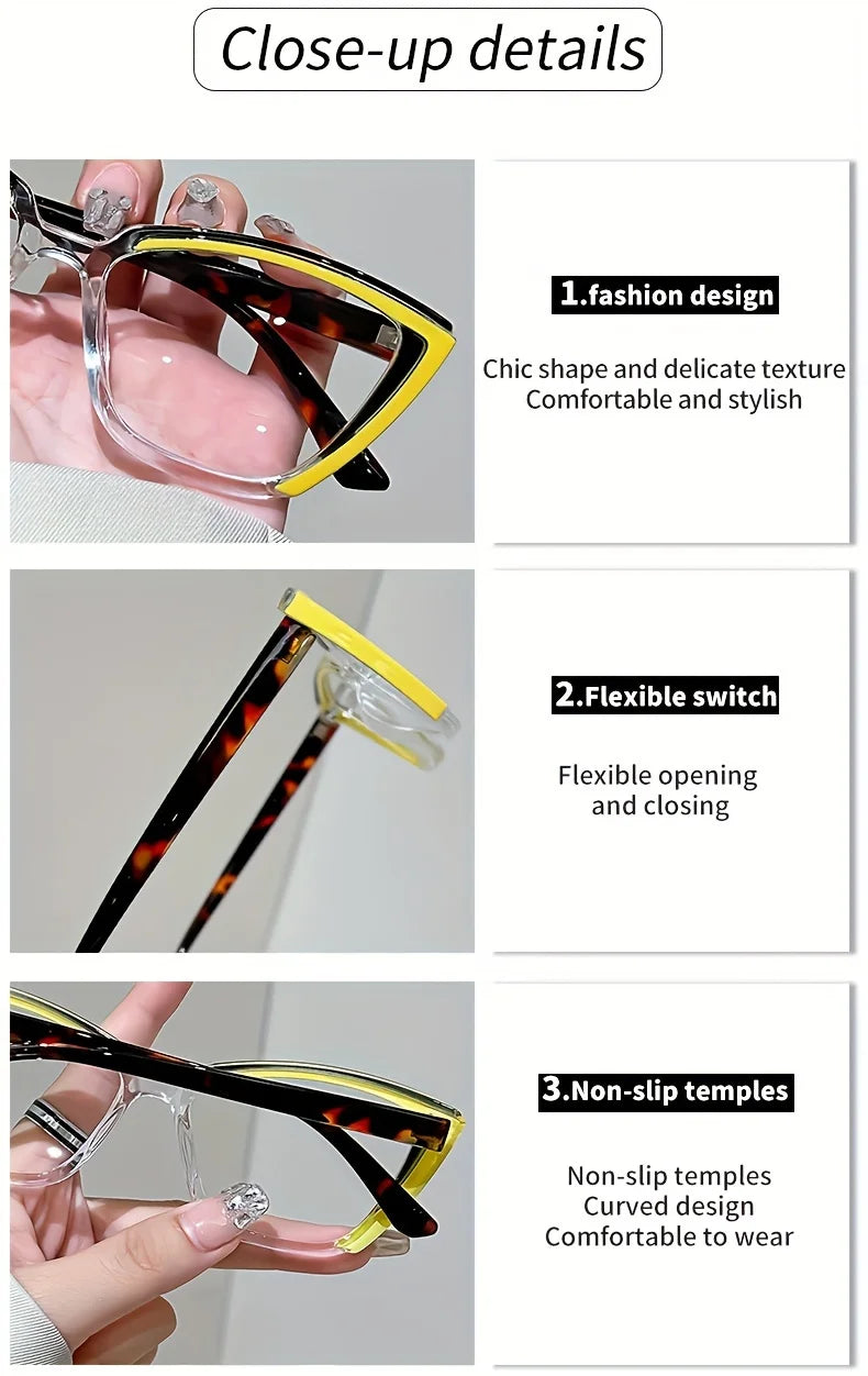 Vintage Cat-Eye Full Rim Reading Glasses Non-Prescription, PC Frame & Lens, Elegant Design, Range  1.0 to  4.0