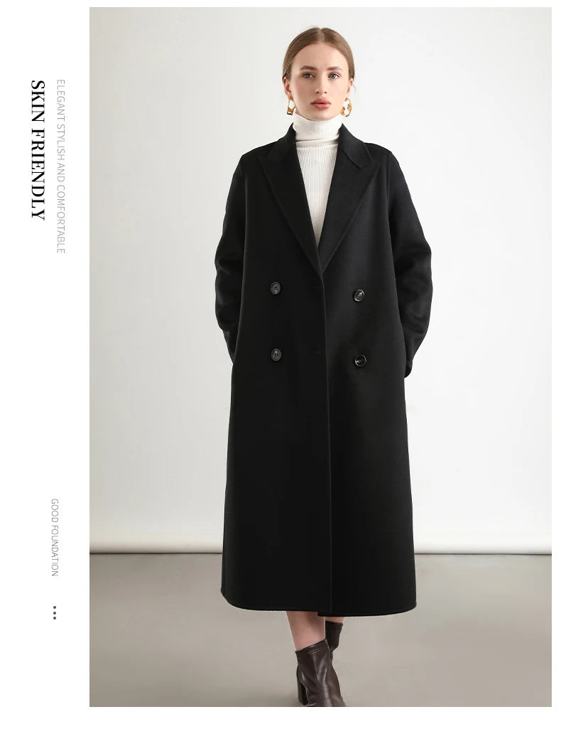 2025 Women's 100% Cashmere Thick Double sided Long Jacket Classic Multi functional Fashion Suitable for Business