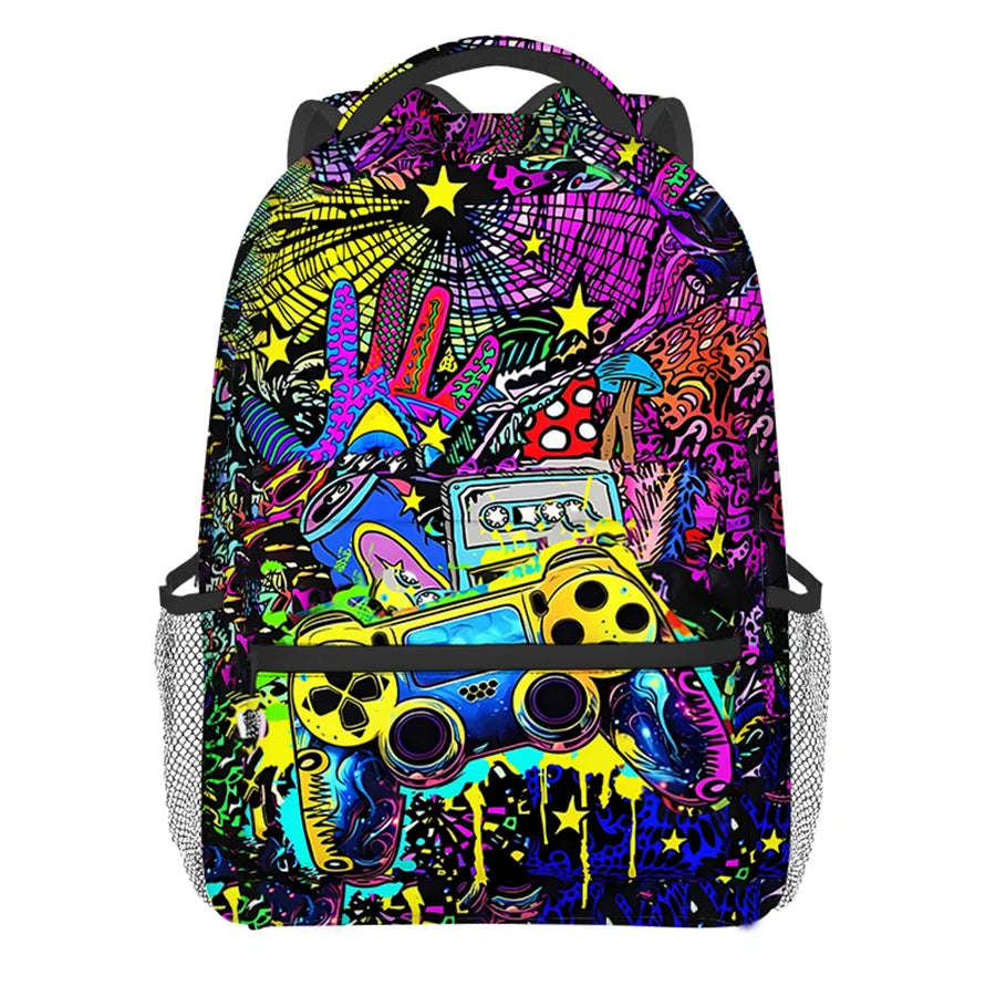 Burning Flame Game Controller Backpacks for Boy and Girls Best Gifts 2D Flat Cartoon School Backpack for Children