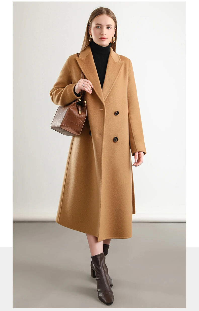 2025 Women's 100% Cashmere Thick Double sided Long Jacket Classic Multi functional Fashion Suitable for Business