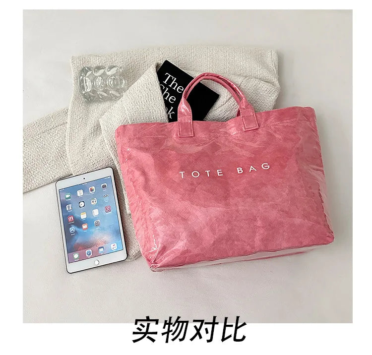 Retro tote bag waterproof DuPont paper shoulder bag fashionable commuting large capacity kraft paper handbag