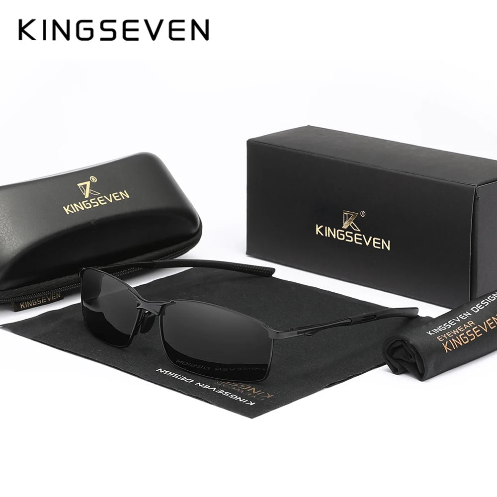 KINGSEVEN Fashion Rectangular Frame Sunglasses For Men UV400 Polarization Alloy Riding Glasses Parsnip Luxury Vintage Eyewear