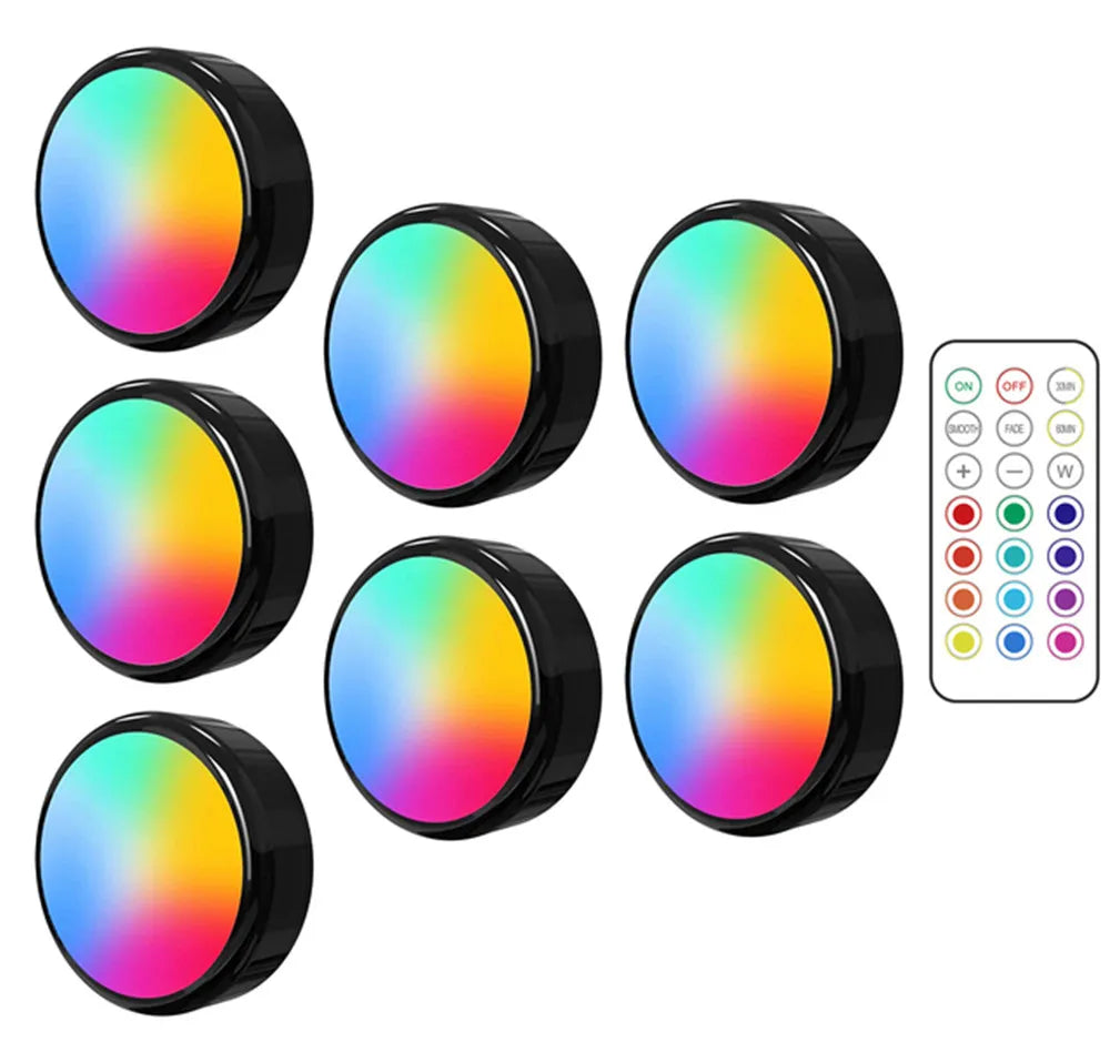 LED Puck Lights Dimmable RGBW 13 Colors Kitchen Hallway Closet Cabinet Lights Touch Sensor Decor Night Lamp Remote Control