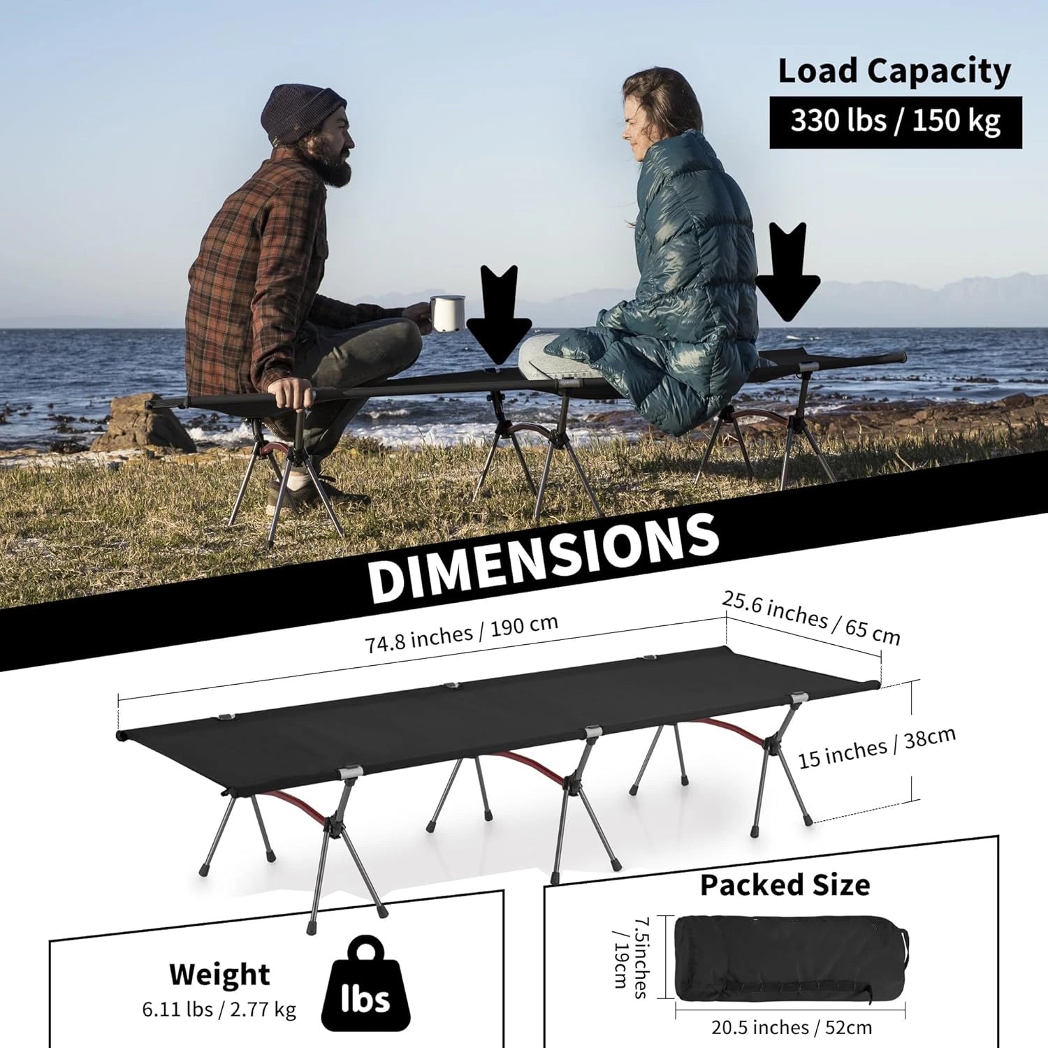 Outdoor Folding Camping Bed Single Person Cot Portable Foldable Sleeping Pad Hiking Backpacking Picnic Camping Cot Bed Mat 야전침대