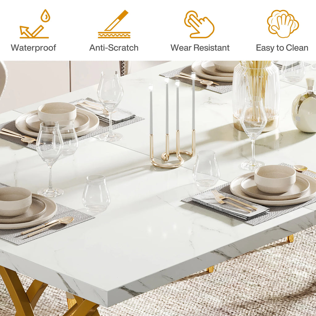 Tribesigns Modern Dining Table for 4-6 People, 160cm Large Rectangular Kitchen Table with Faux Marble Tabletop, Dinner Table
