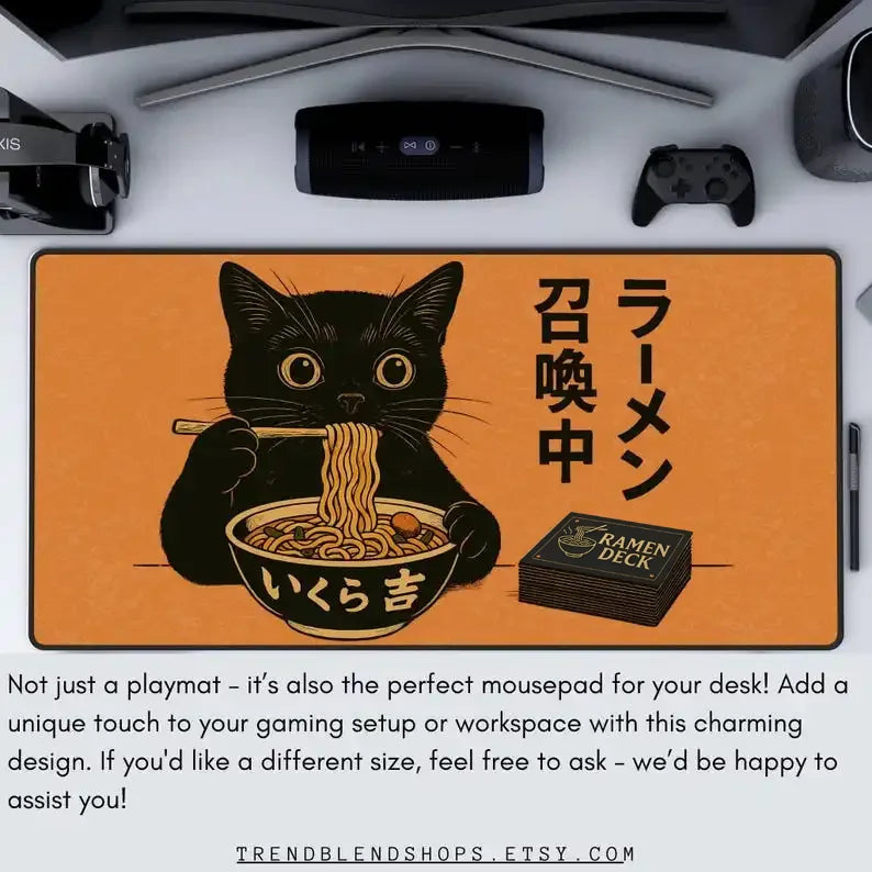 60x35cm Cat Eating lamen Noodles Design Card Game Pad with Regional Magic Party Gamer Accessories