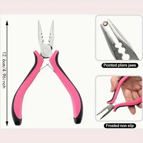 2pcs Hair Extension Pliers - Mini Pliers for Micro Nano Ring Opener & Removal, Ergonomic Red & Pink Design