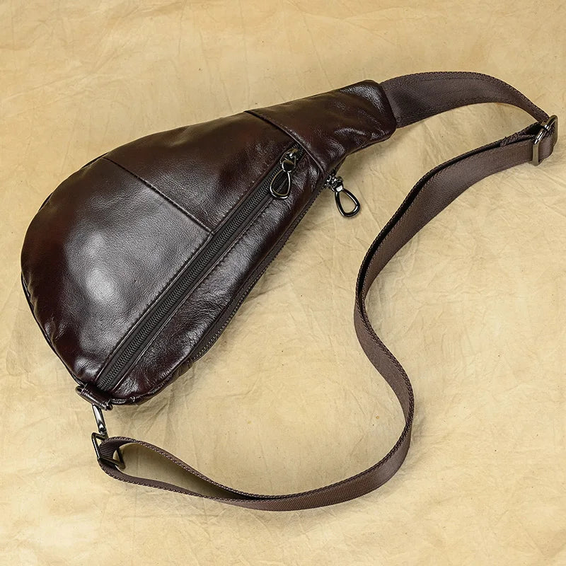 Mans 100% Genuine Leather Sling Bag Men Messenger Bags for Men Black Chest Bags for Phone Casual Sport Shoulder Bag
