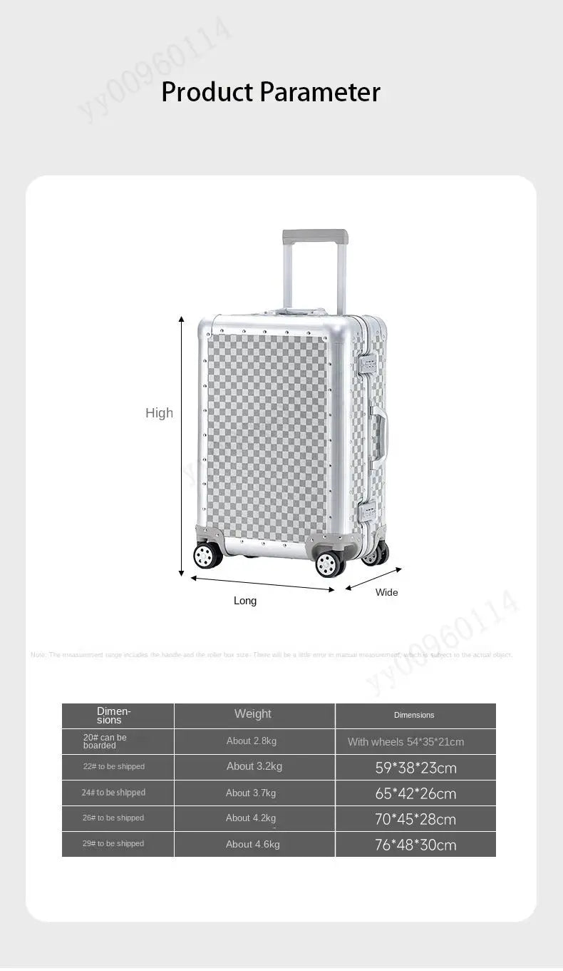 Premium Aluminum Alloy Frame Leather Luggage Unisex 26-Inch Carry-On Suitcase New Travel Case with Sturdy Construction Luggage