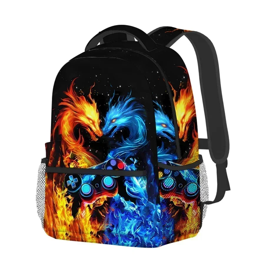 Burning Flame Game Controller Backpacks for Boy and Girls Best Gifts 2D Flat Cartoon School Backpack for Children