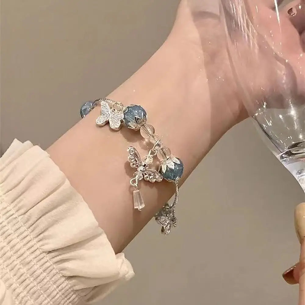 Butterfly Star Moon Flower Pendant Glazed Bracelet Jewelry Gift Beauty Accessory Bead Chain with Colorful Beads Lucky Bracelet